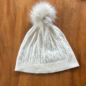 Talbots Cozy White Knit Pom-Pom Hat